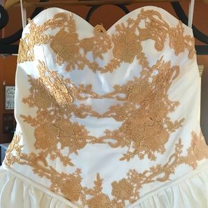Quince dress cream color satin champagne lace.